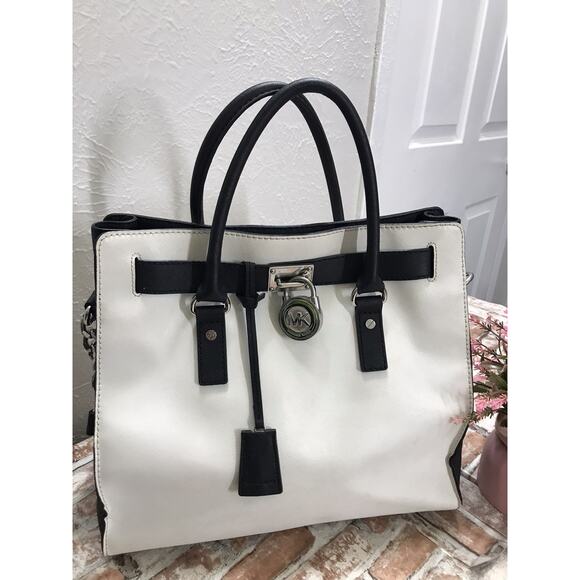 MICHAEL KORS MK Riley Optic White Stitched Leather Large Satchel Crossbody Bag - Picture 2 of 11